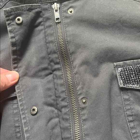 Lane Bryant cotton military style jacket with cinch drawstring sparkle EUC - Picture 6 of 11